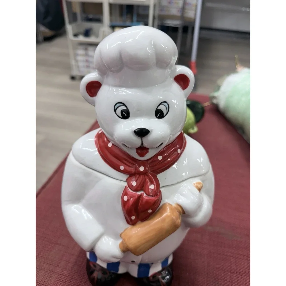 Vintage Ceramic Baker Bear Cookie Jar –‎ Chef Bear with Rolling Pin